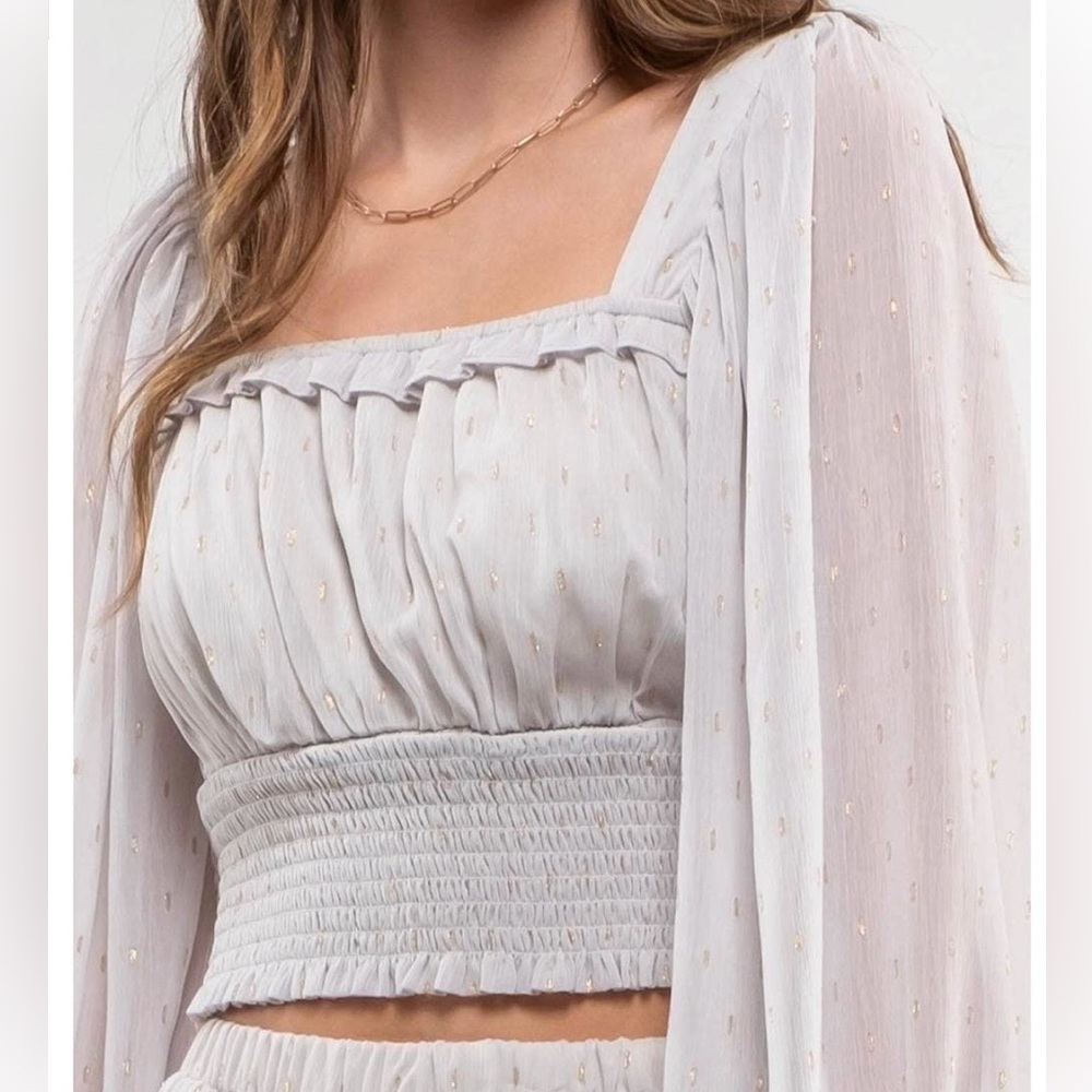 NWT Anthropologie by The River Long Sleeve Gold Speckled Cropped Top